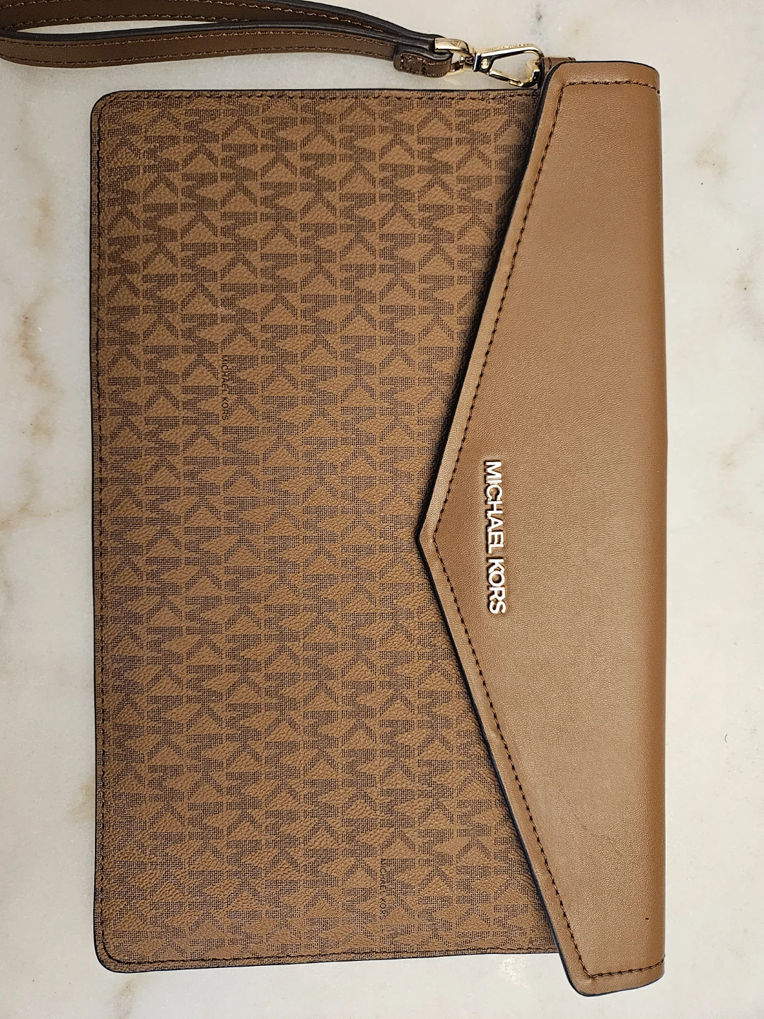 Michael Kors Brown Monogram Clutch with Wrist Strap - photo 4