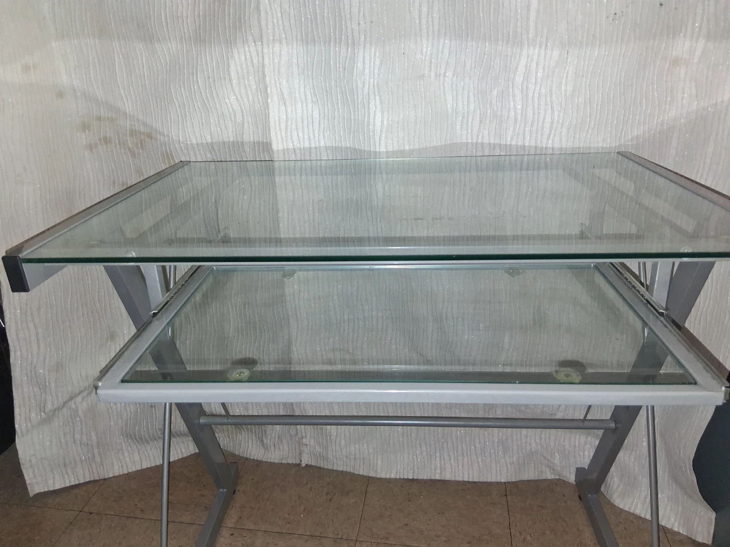 Glass Top Desk with Pull-Out Keyboard Tray