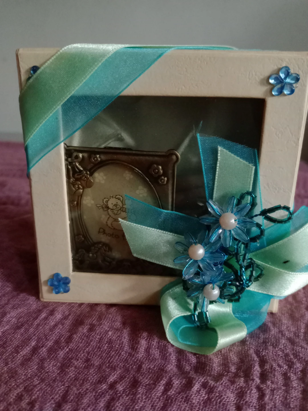 Decorative Photo Frame with Ribbons and Beads