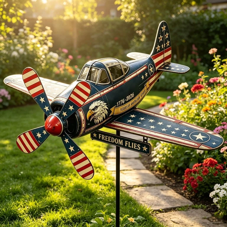 American Spirit Patriotic Airplane Garden Decor windmill