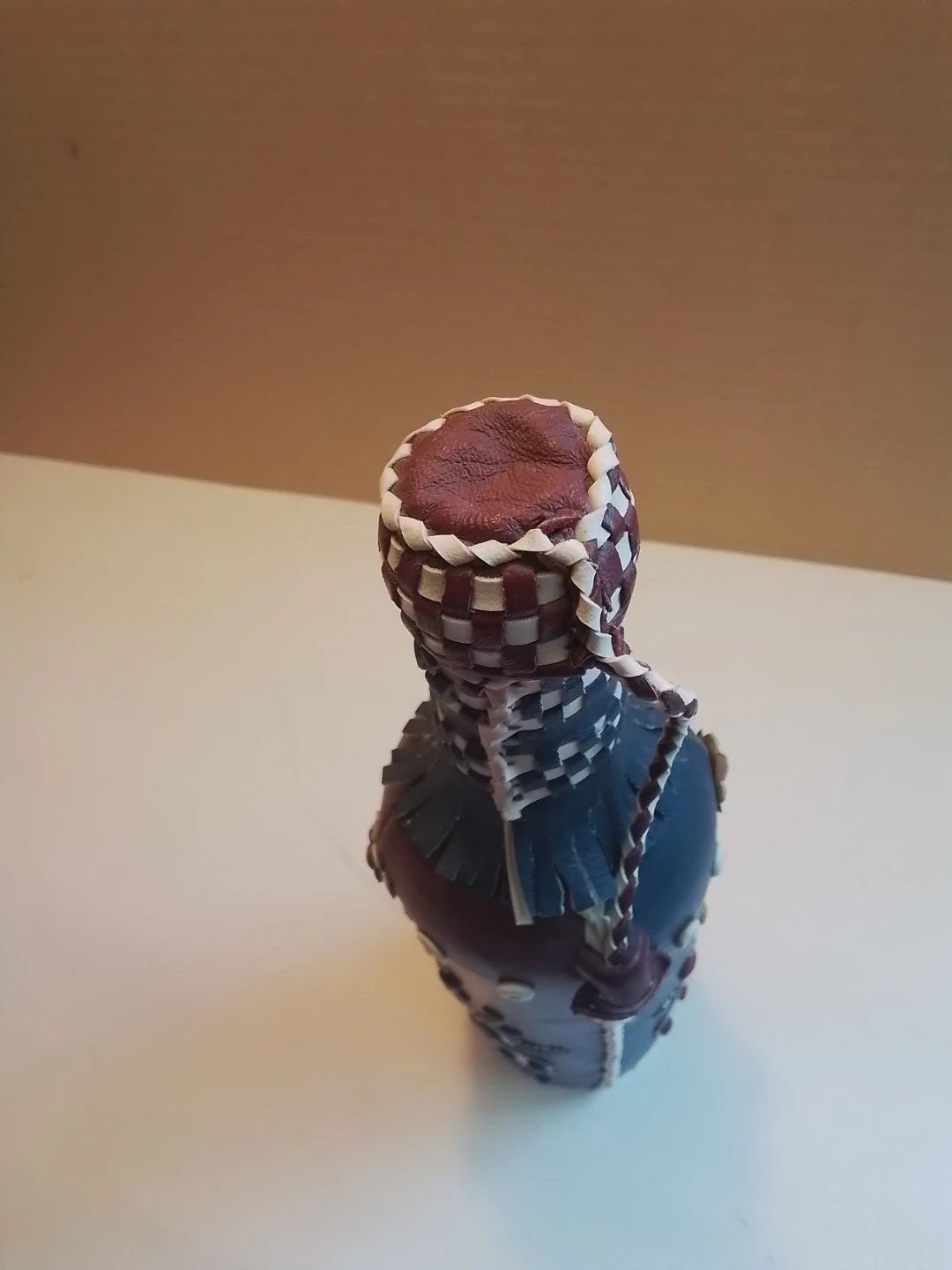 Vintage Yugoslavian Folk Art Leather-Wrapped Glass Decanter - photo 5