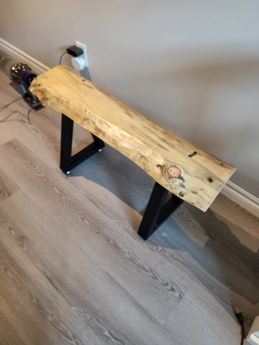 Live Edge Wood Bench with Black Metal Legs - photo 2