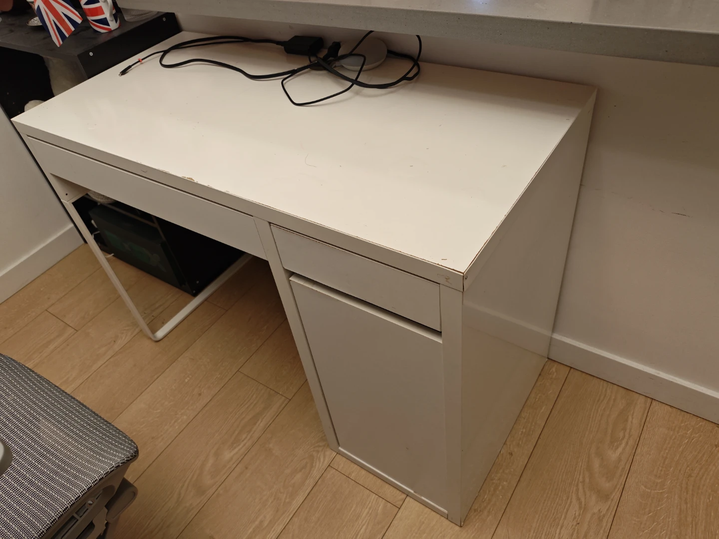 Ikea White Desk with Drawer and Cabinet