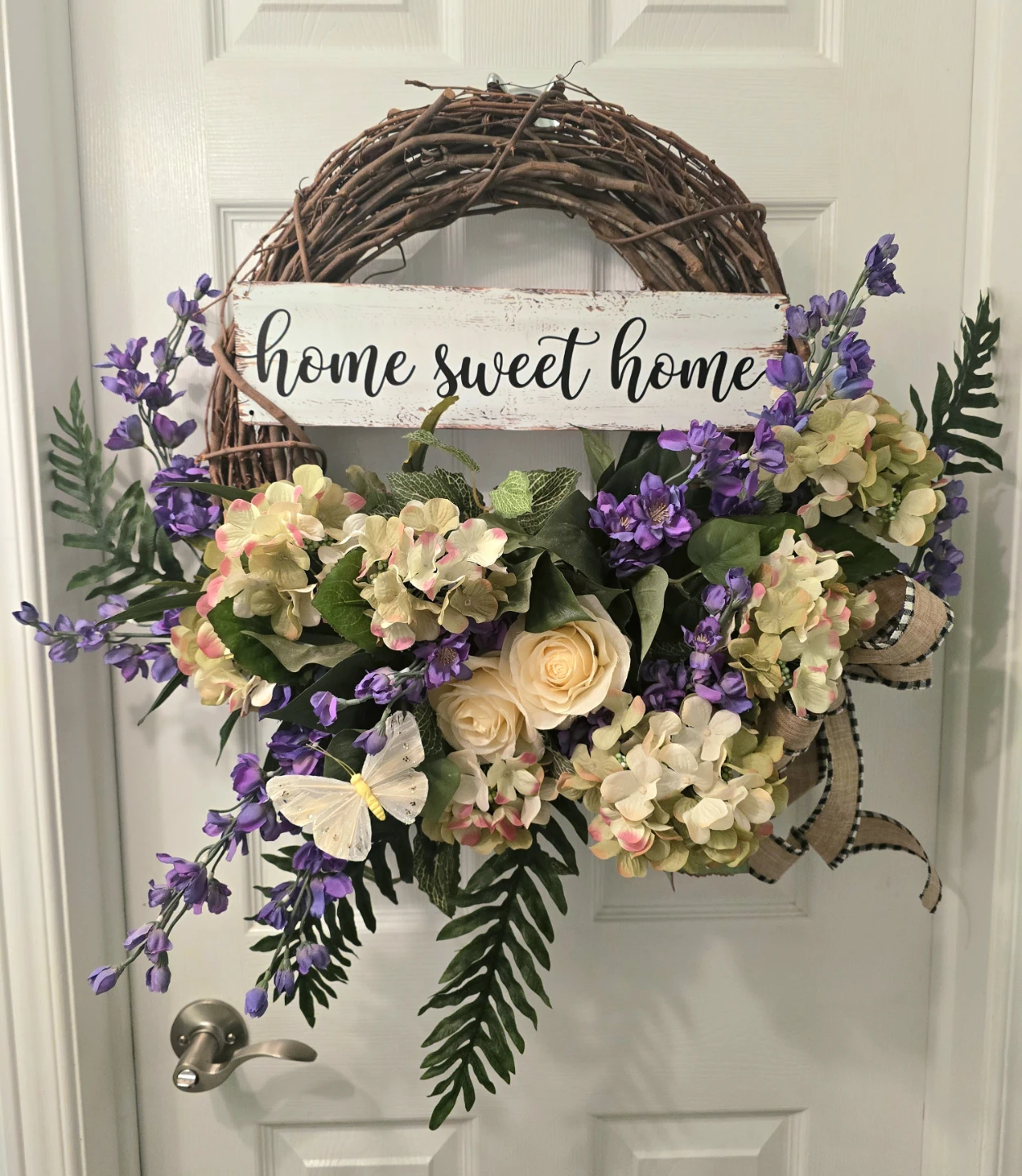 Home Sweet Home Floral Wreath with Butterfly