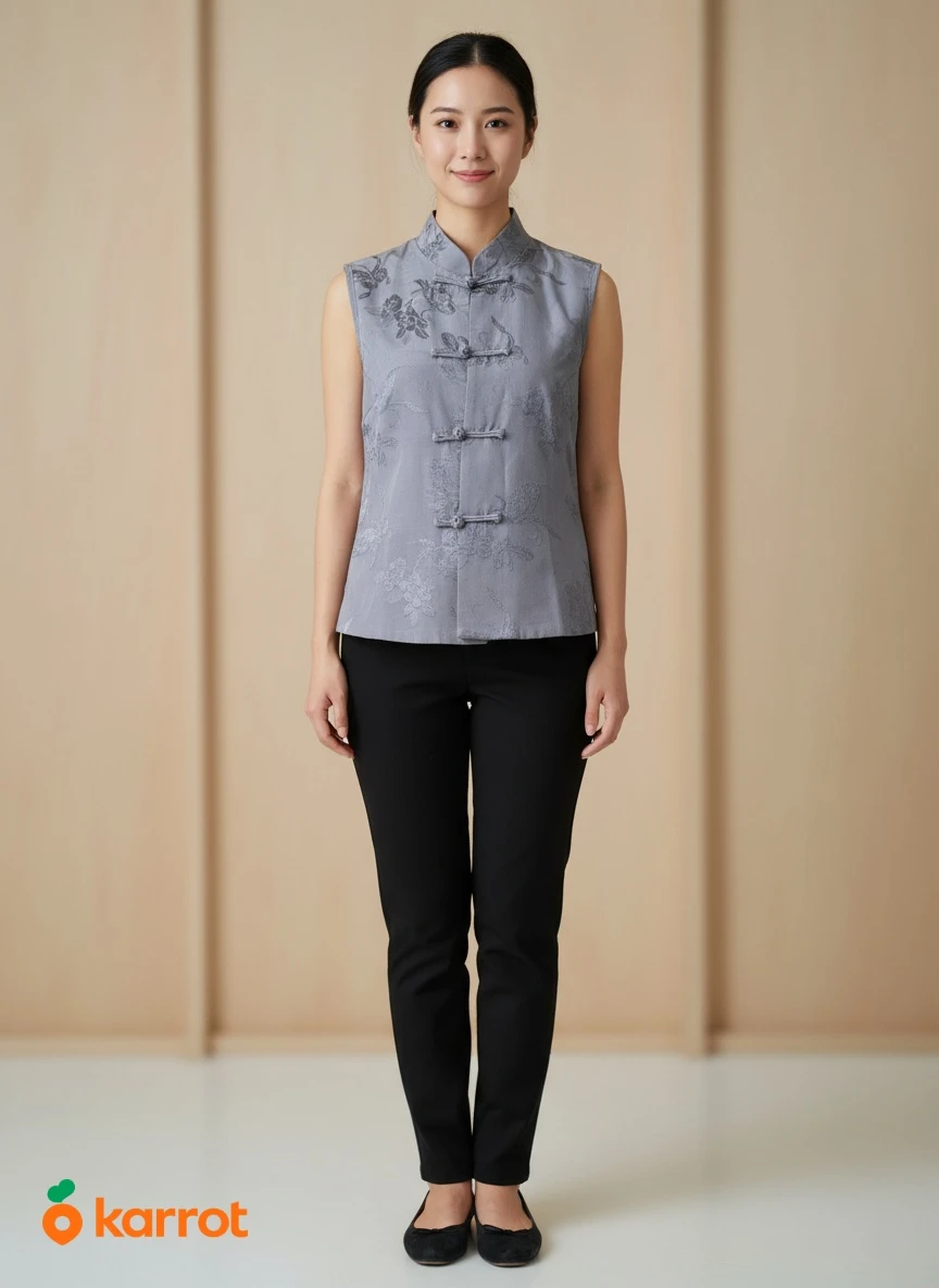 Sleeveless Brocade Vest with Mandarin Collar