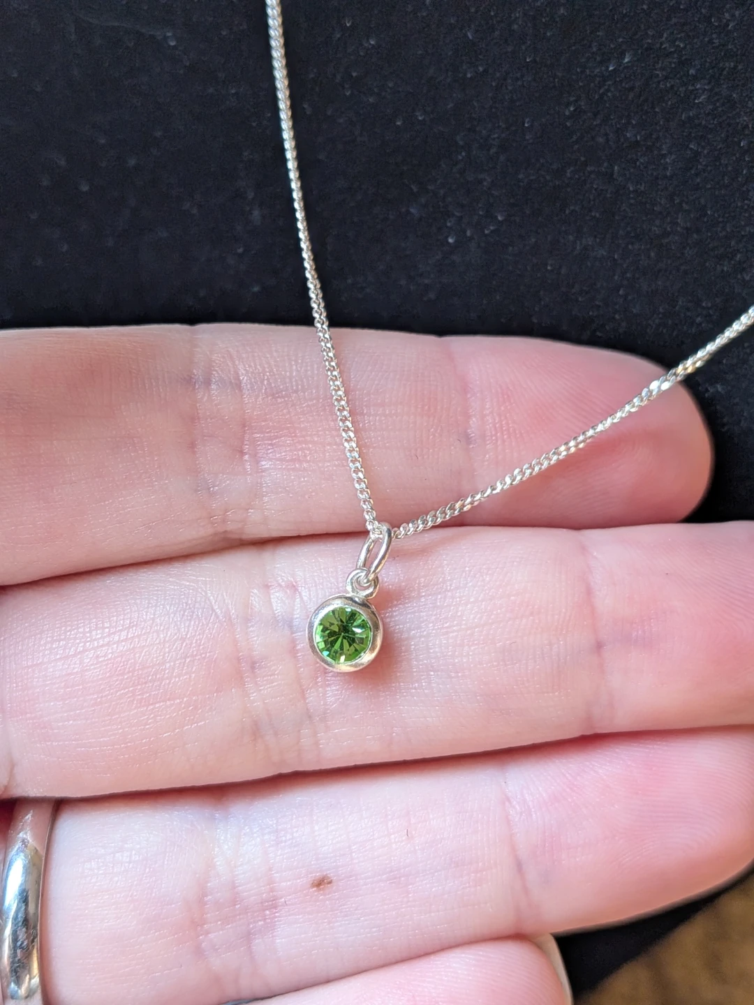 Sterling Silver Pendant Necklace with Faux Peridot Stone