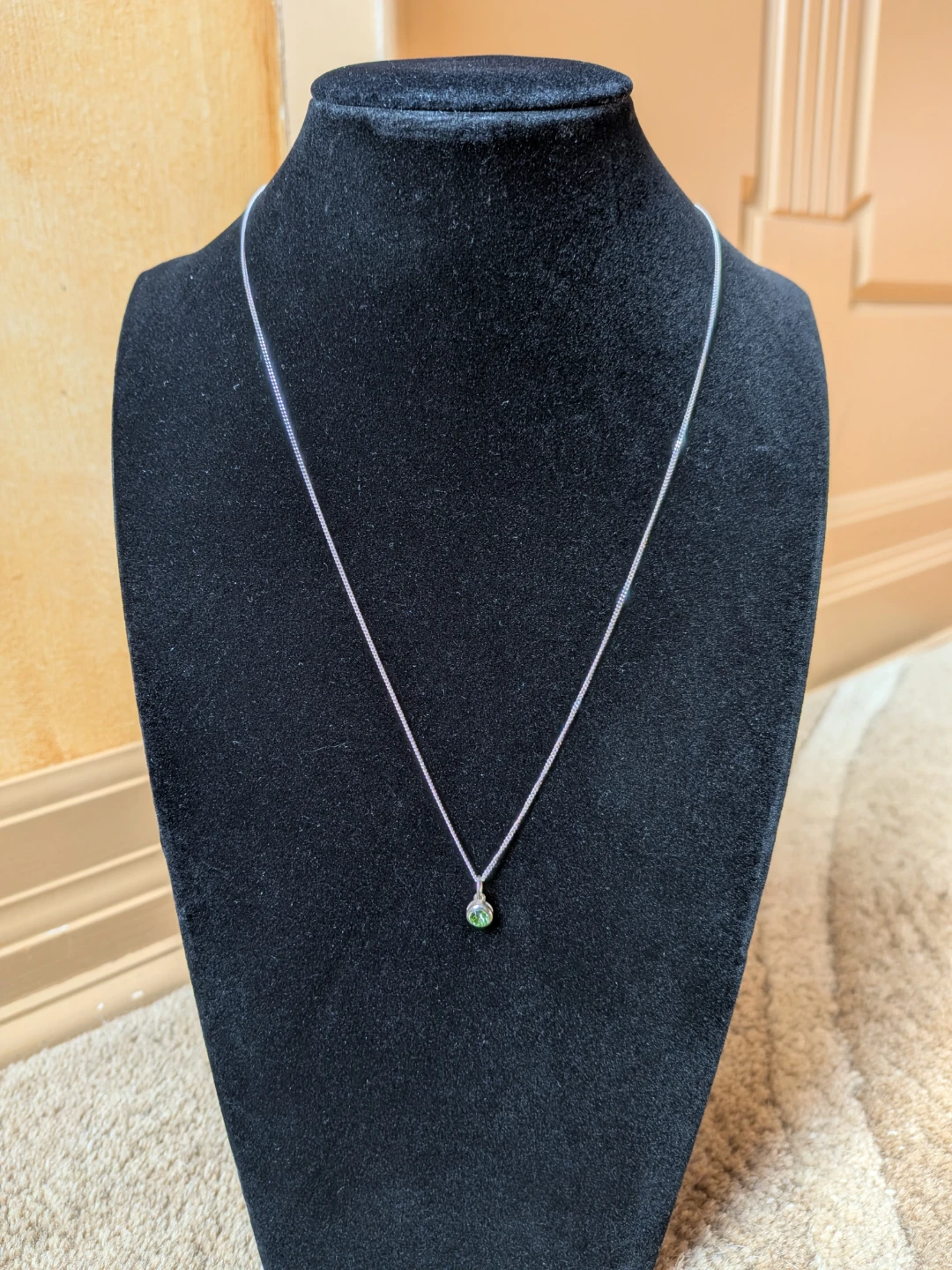 Sterling Silver Pendant Necklace with Faux Peridot Stone - photo 2