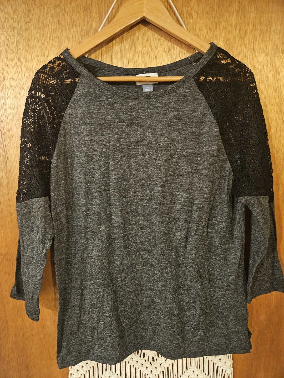 Old Navy Gray Lace Sleeve Baseball Tee