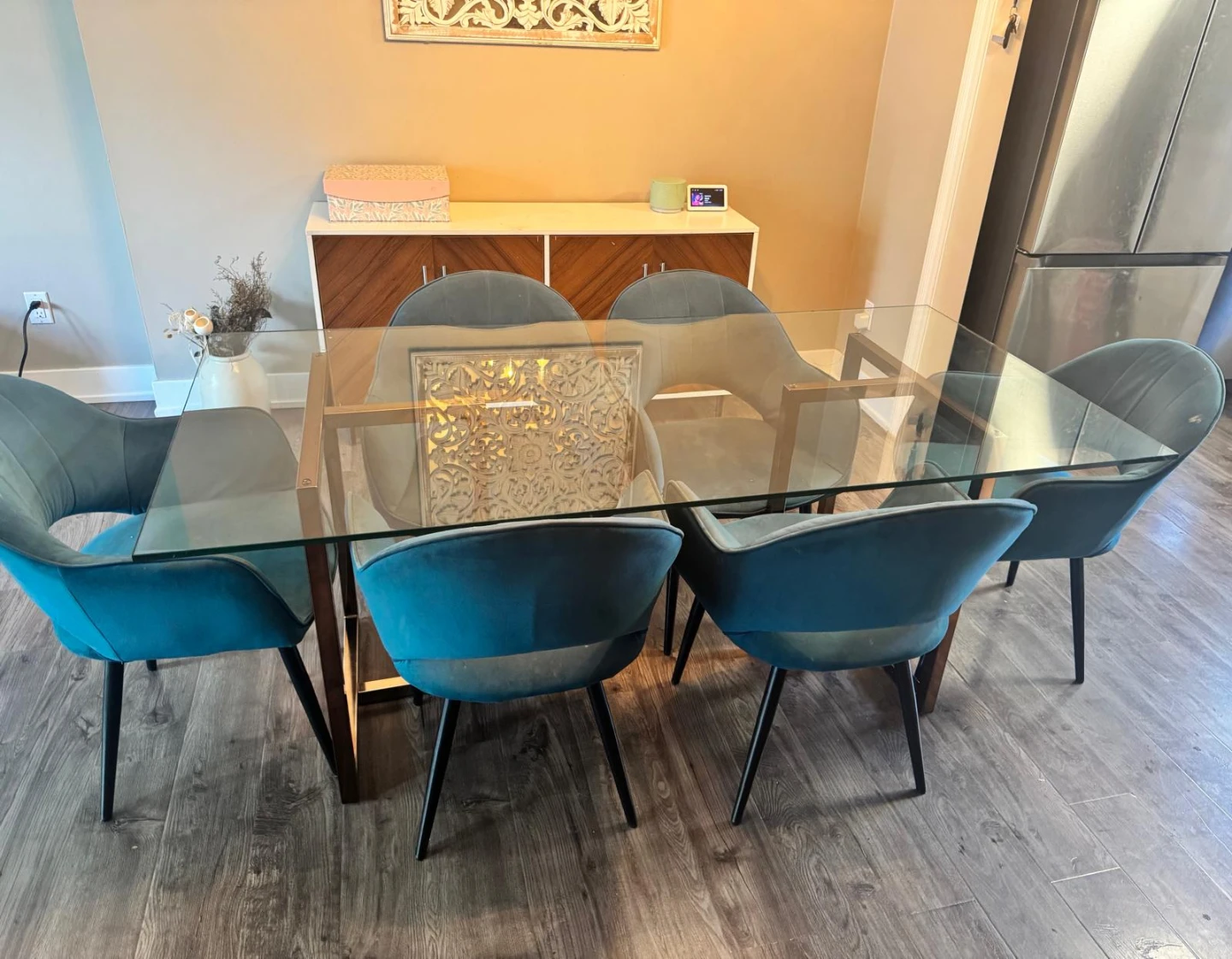 Glass Dining Table with 6 Chairs