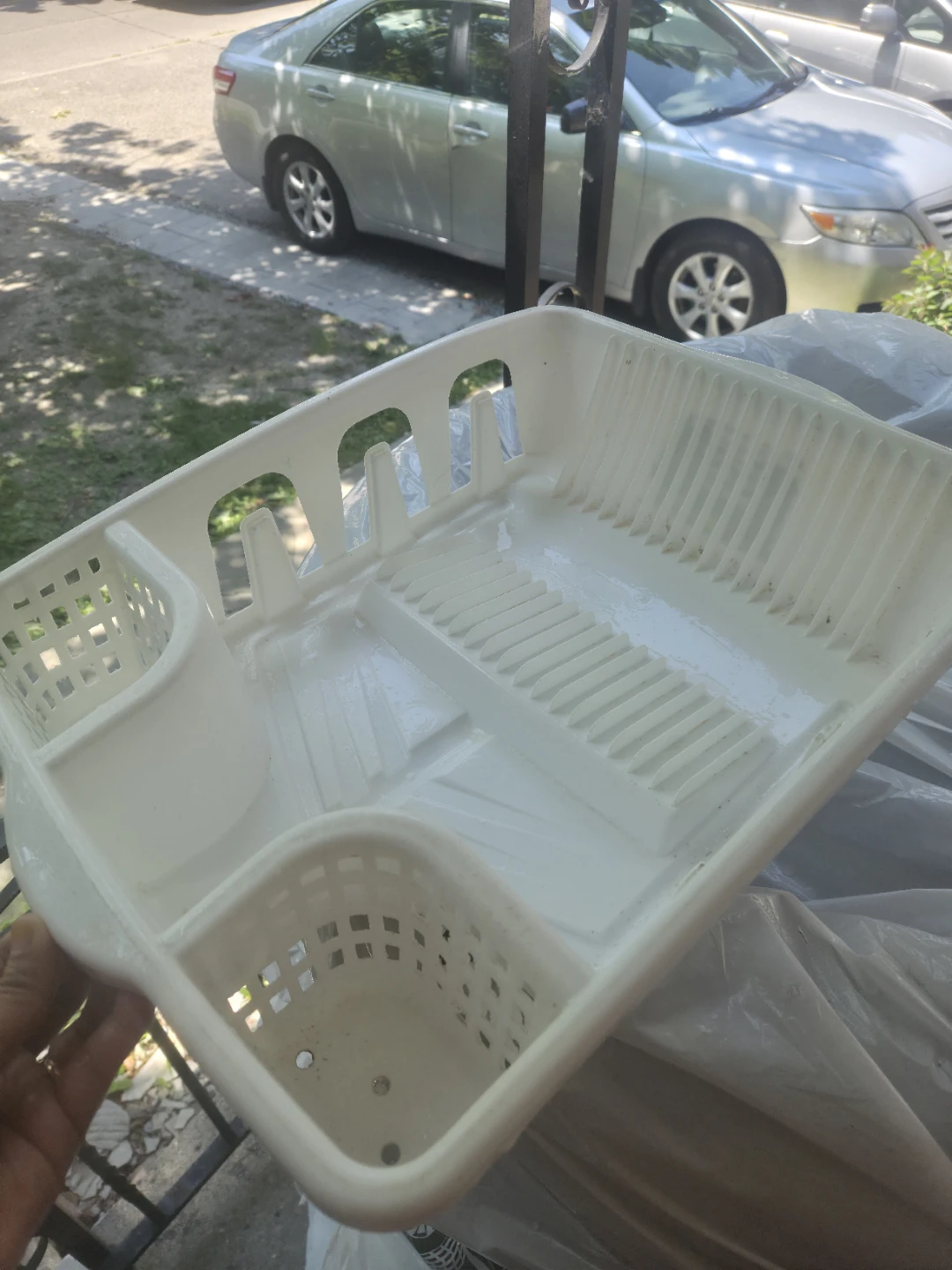 White Plastic Dish Drying Rack with Utensil Holder
