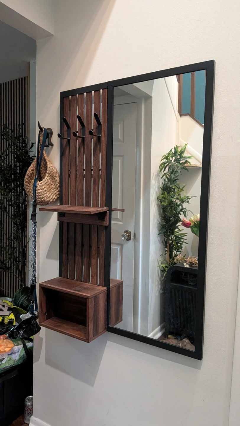 Hanging mirror with shelves
