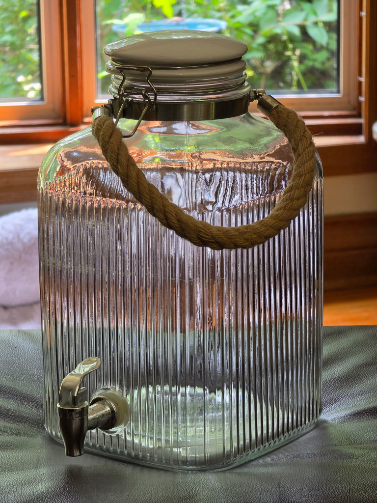 Glass Beverage Dispenser with Spigot and Rope Handle