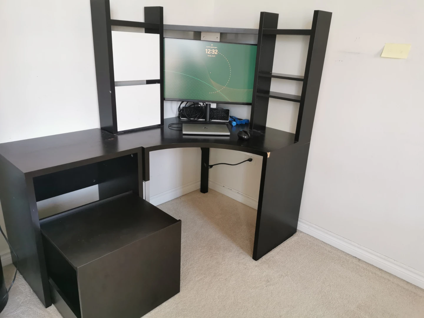 IKEA Black Corner Computer Desk with Hutch and Storage Cube