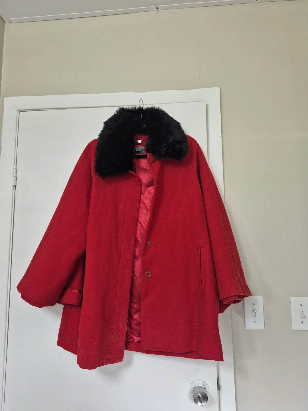 Guillaume Red Cape Coat with Faux Fur Collar