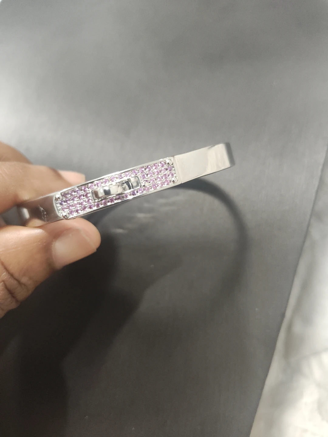 Hermes SH Bracelet with Pink Stones