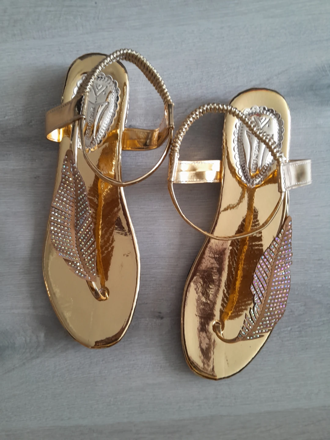 Gold Embellished Feather Sandals