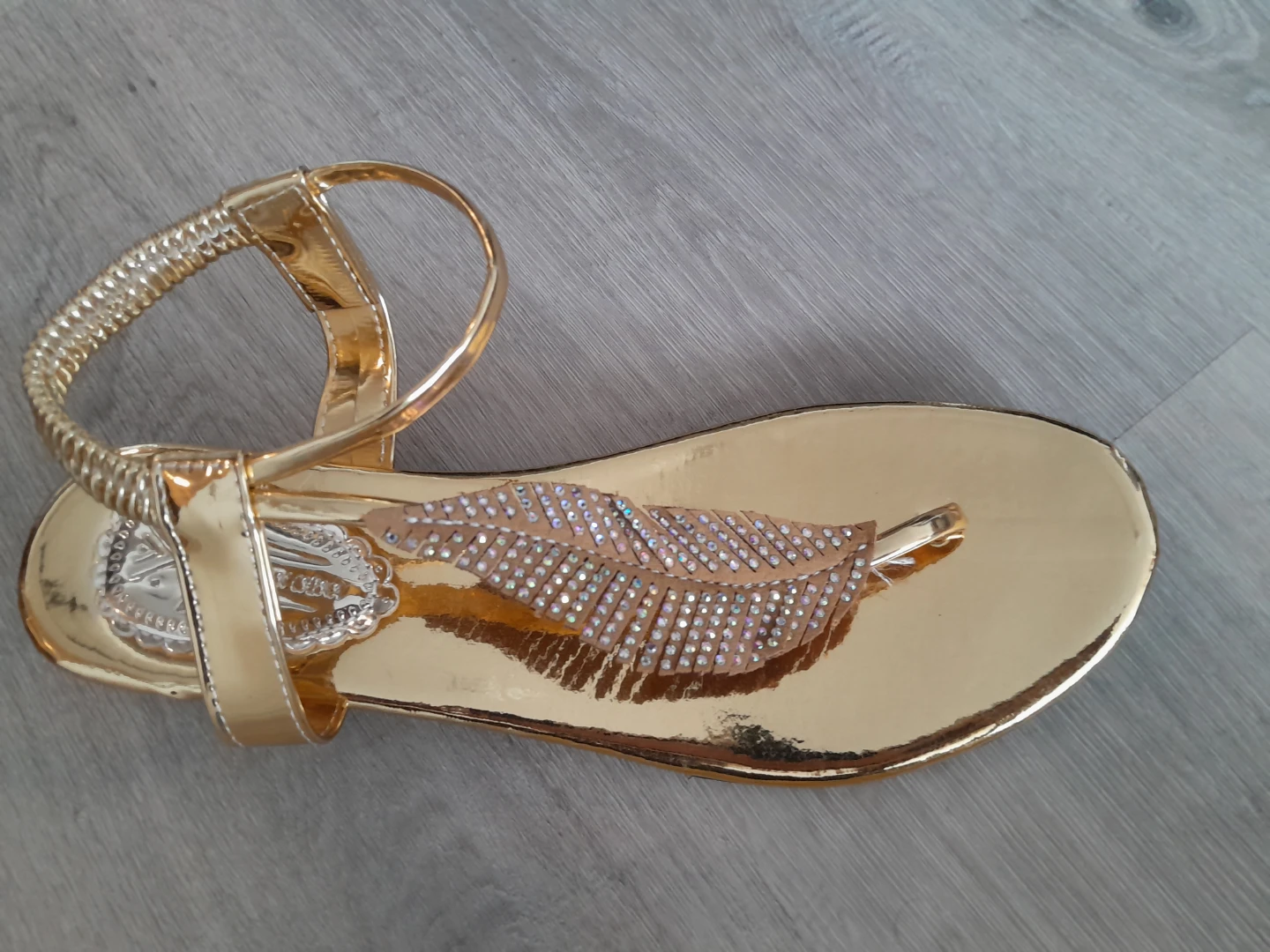 Gold Embellished Feather Sandals - photo 4