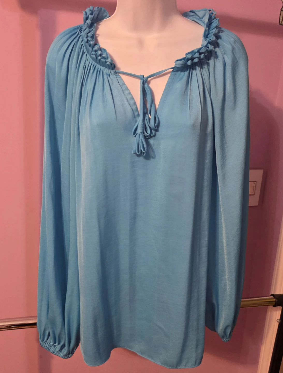 Kobi Halperin Blue Polyester Ruffled Blouse - Size M