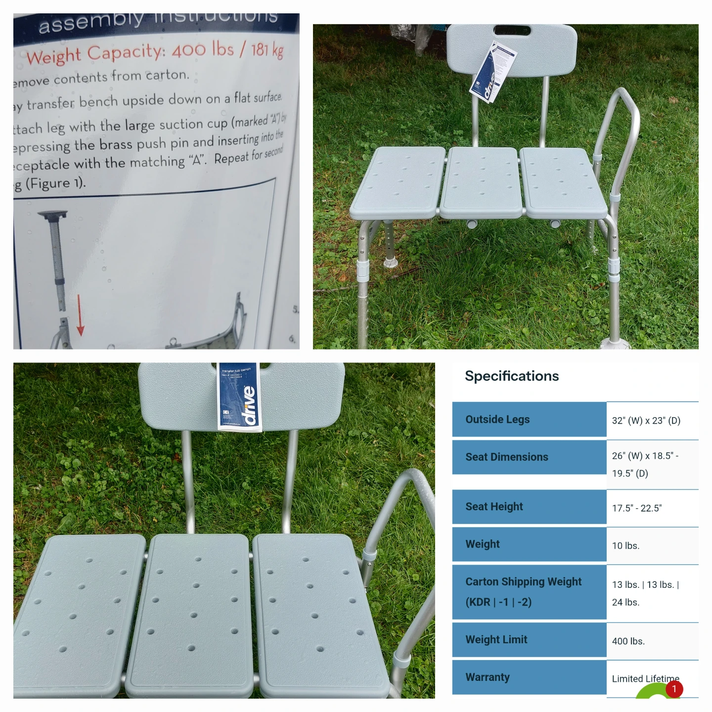 Drive Medical Bath Transfer Bench with Back
