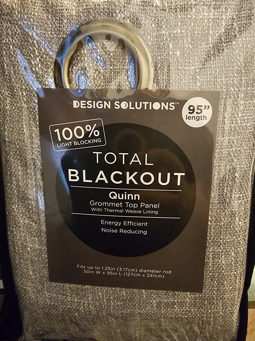 Design Total Blackout Grommet Top Curtain Panel - Quinn, Grey