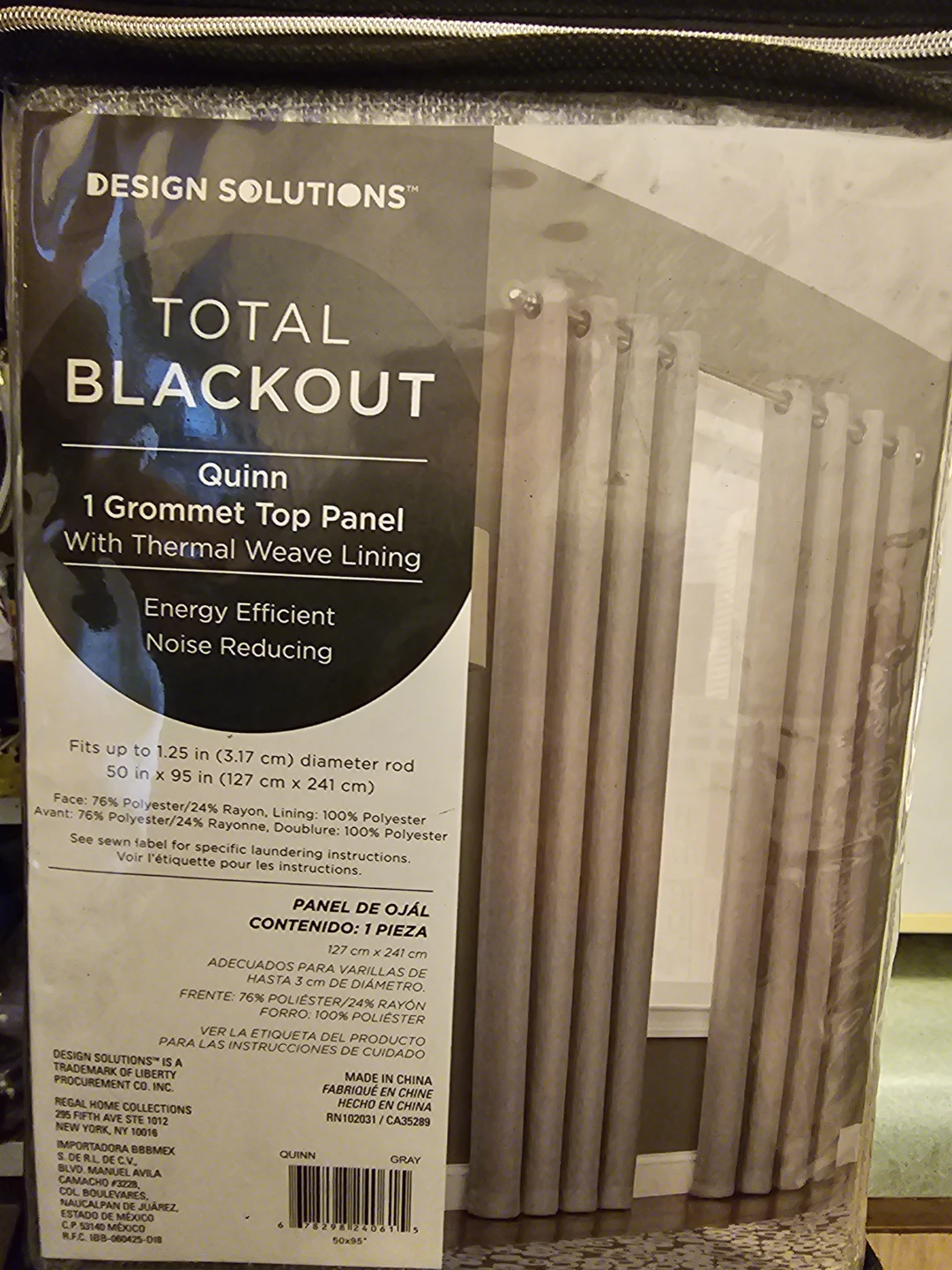 Design Total Blackout Grommet Top Curtain Panel - Quinn, Grey - photo 3
