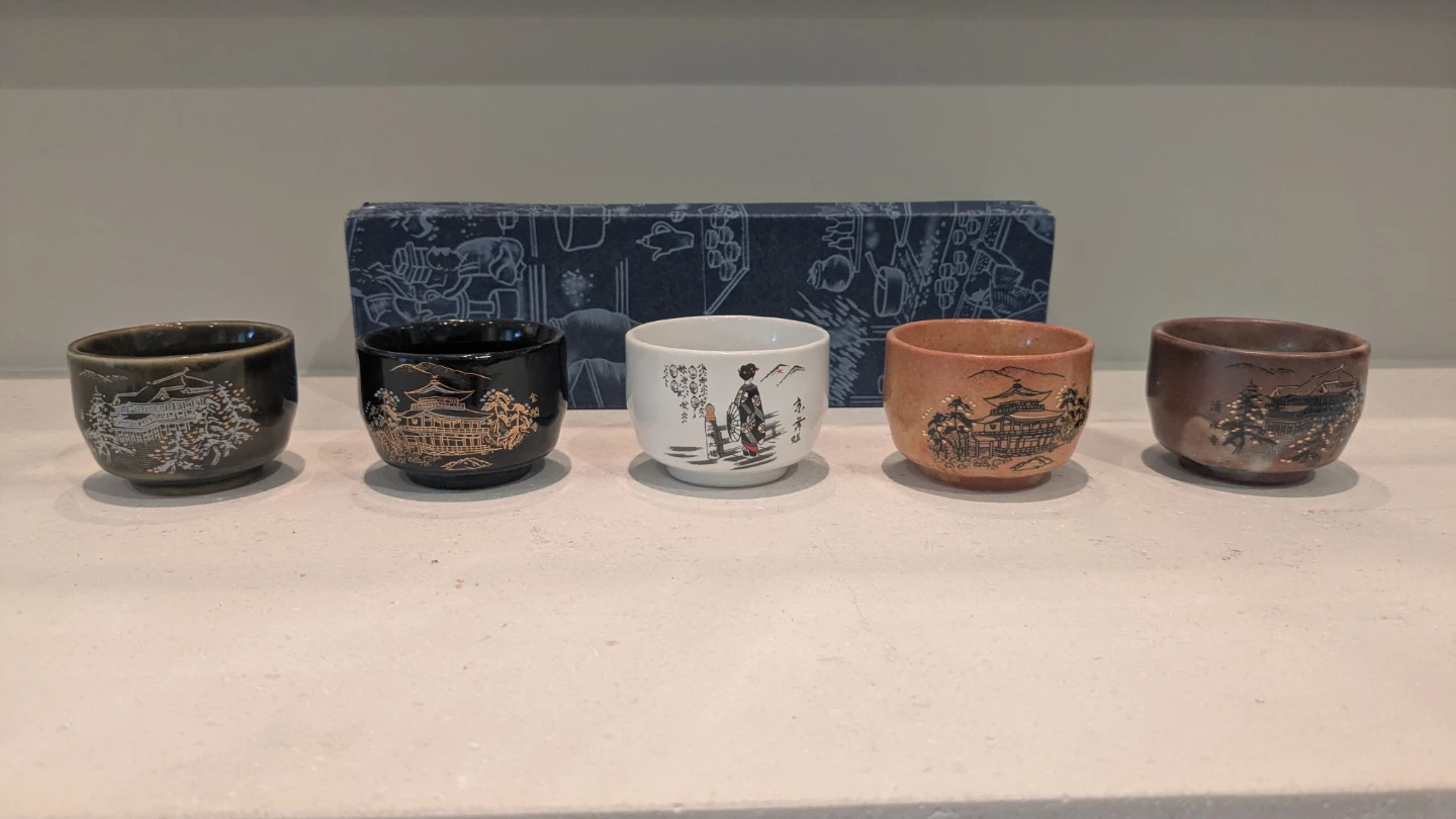 New set of 5 Japanese Tea Cups with Decorative Box