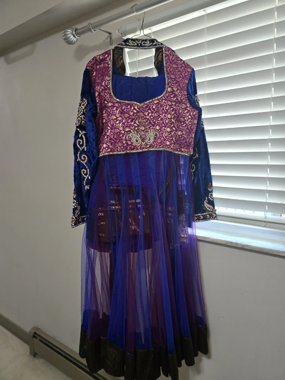 Women's Blue and Purple Embellished Anarkali Dress