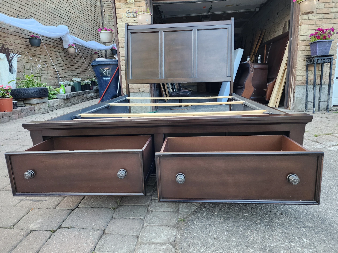Dark Brown Sleigh Bed Frame with Drawers - photo 3