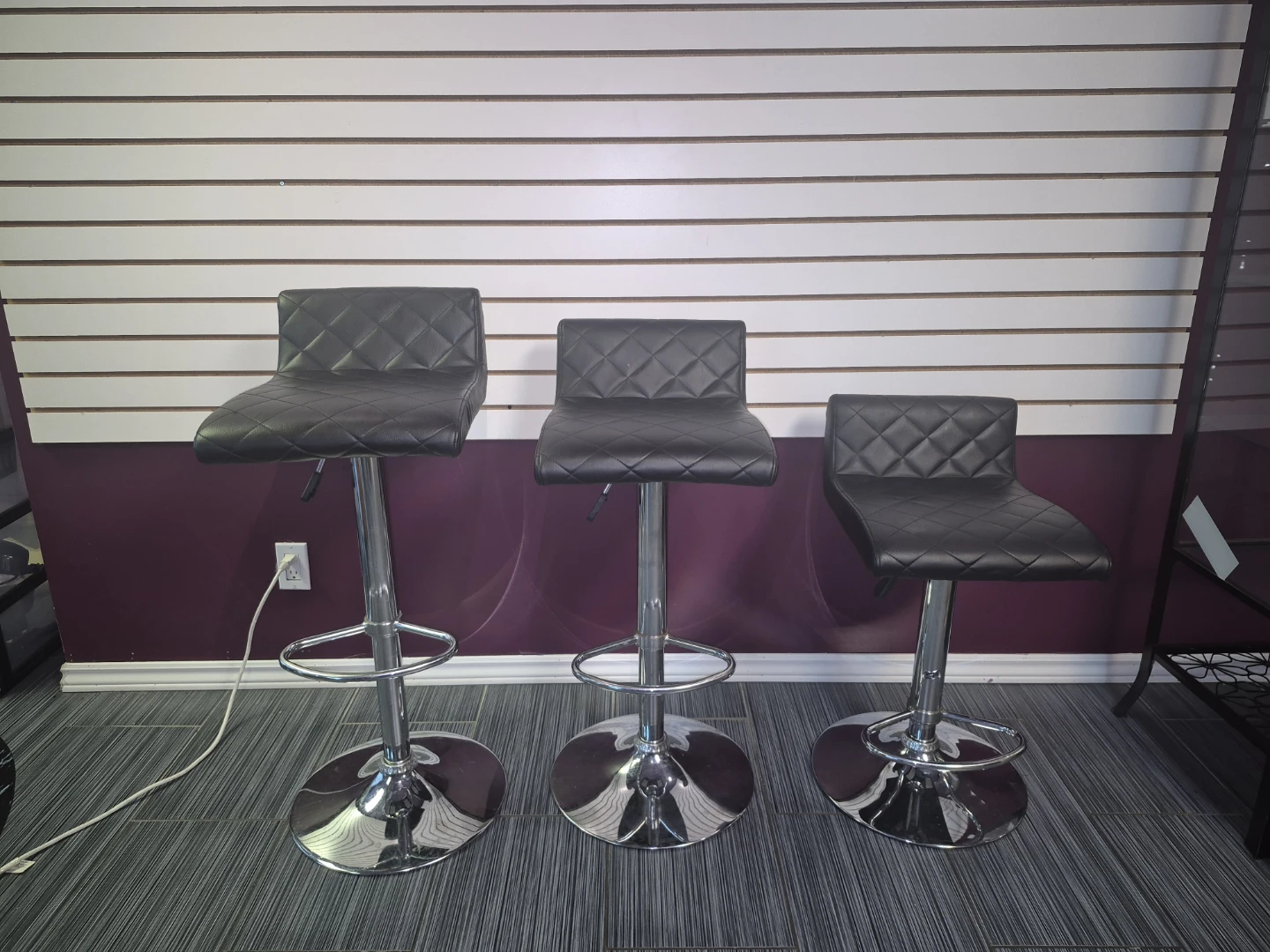 Set of 3 Black Faux Leather Bar Stools - photo 2