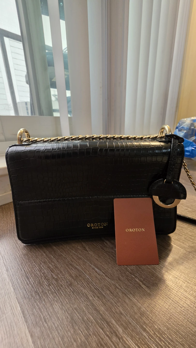 Oroton Black Croc Embossed Shoulder Bag