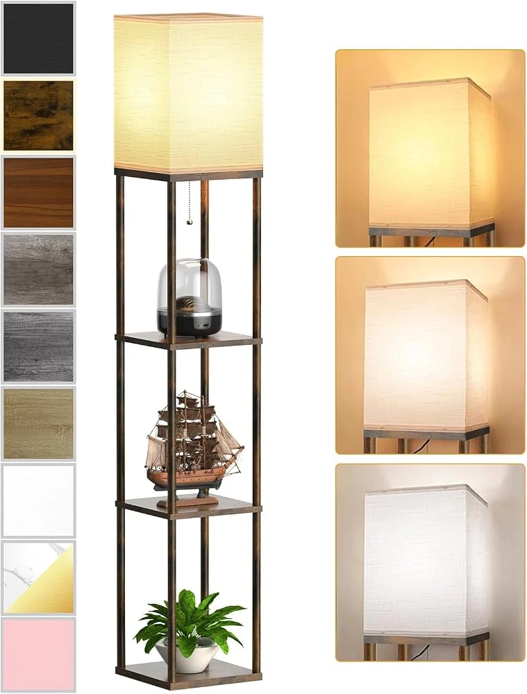 Floor Lamp with Shelves for Living Room Brown - photo 2