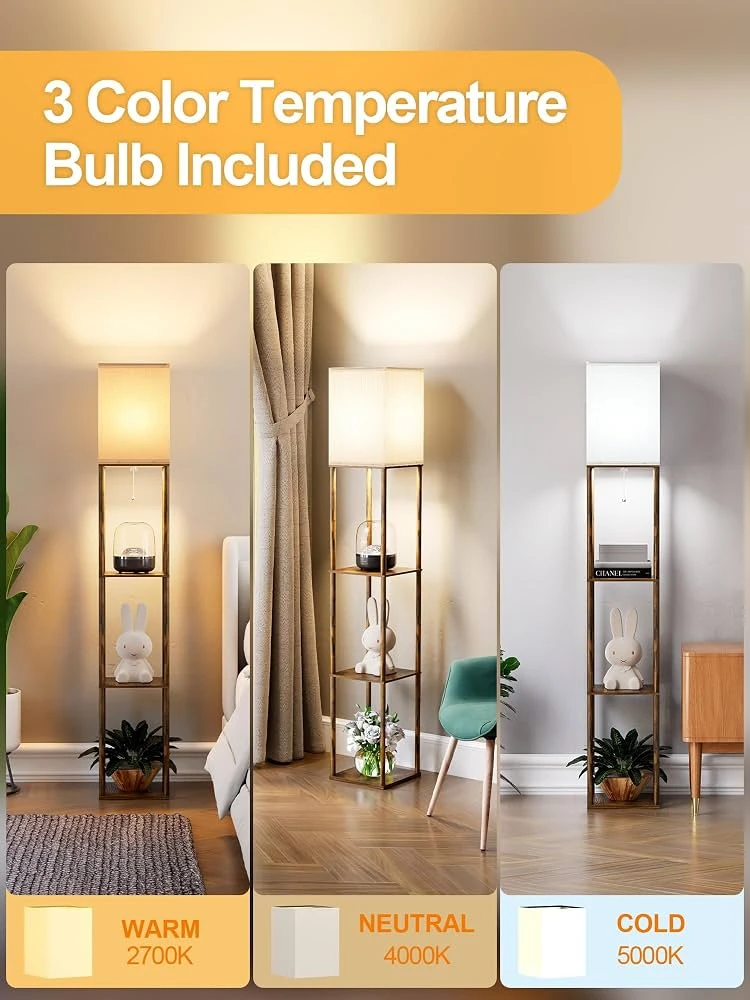 Floor Lamp with Shelves for Living Room Brown - photo 4