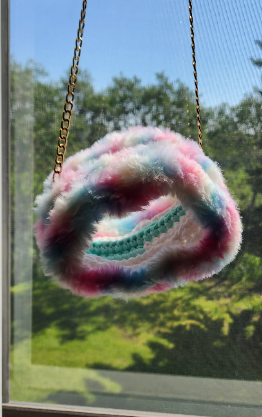 Fuzzy, Beautiful crochet handmade Cotton Candy Chain Bag - photo 3