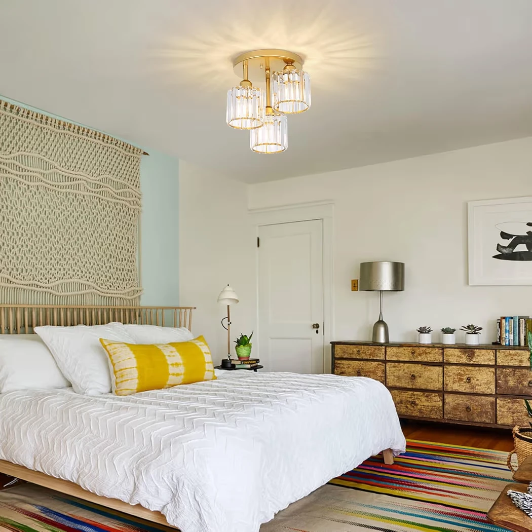 Gold Semi Flush Mount Ceiling Light with Crystal Shades - photo 2
