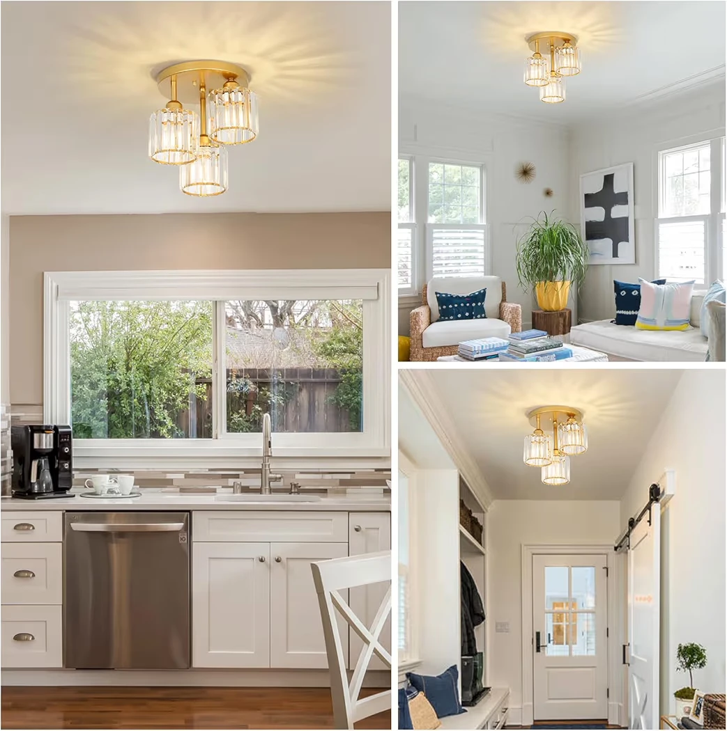 Gold Semi Flush Mount Ceiling Light with Crystal Shades - photo 3