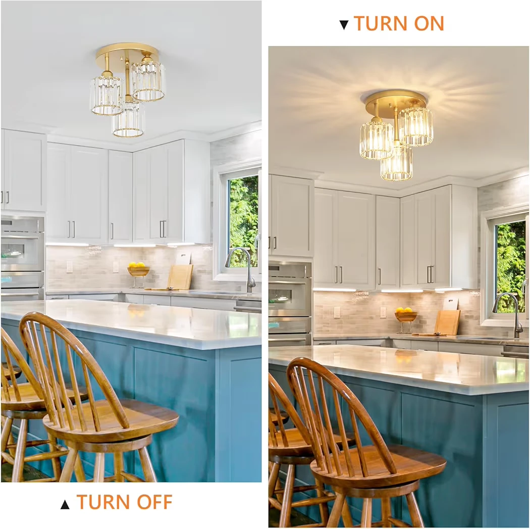 Gold Semi Flush Mount Ceiling Light with Crystal Shades - photo 5