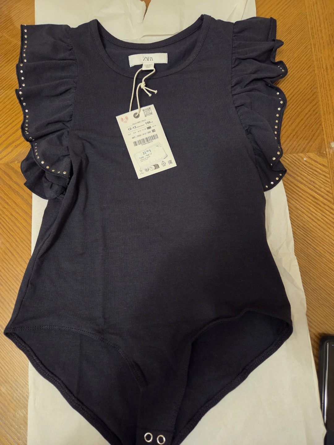 Just deleivered Zara Black Ruffle Sleeve Bodysuit - Size 13