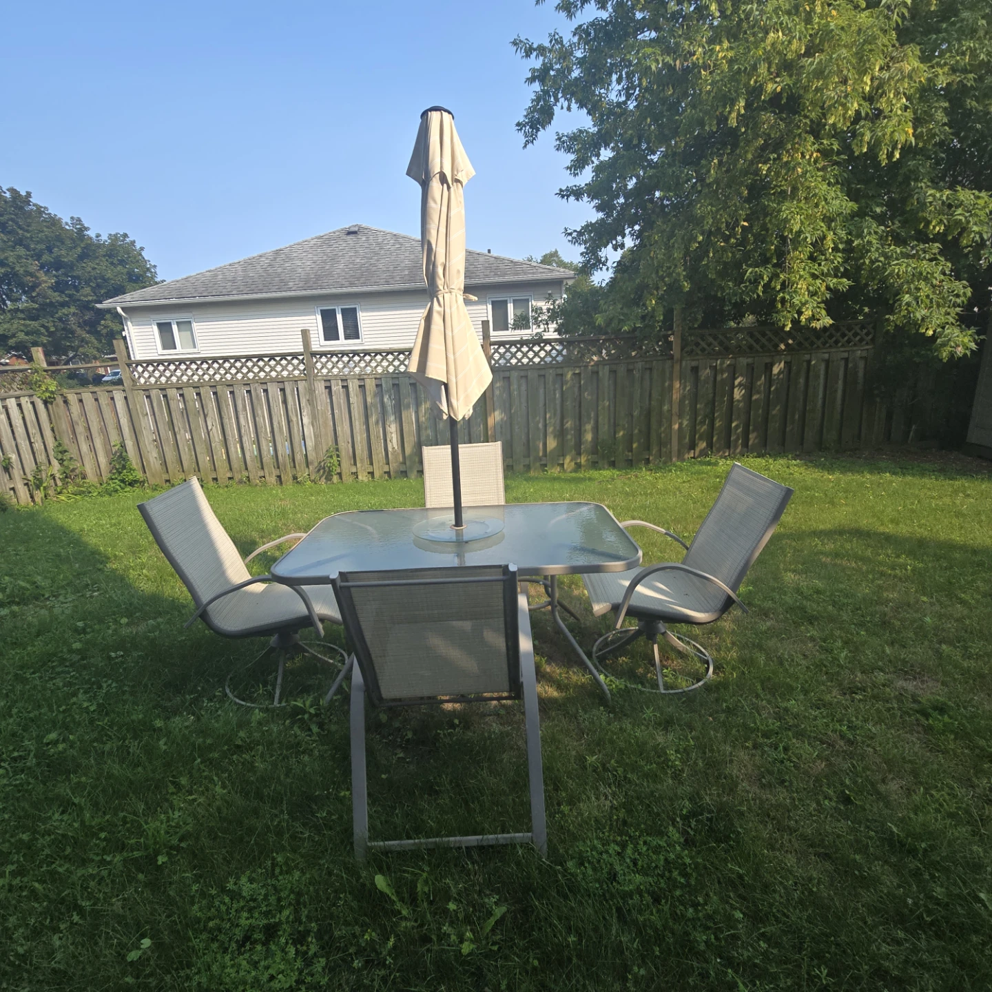 Glass Top Patio Dining Set with 4 Chairs and Umbrella - photo 2