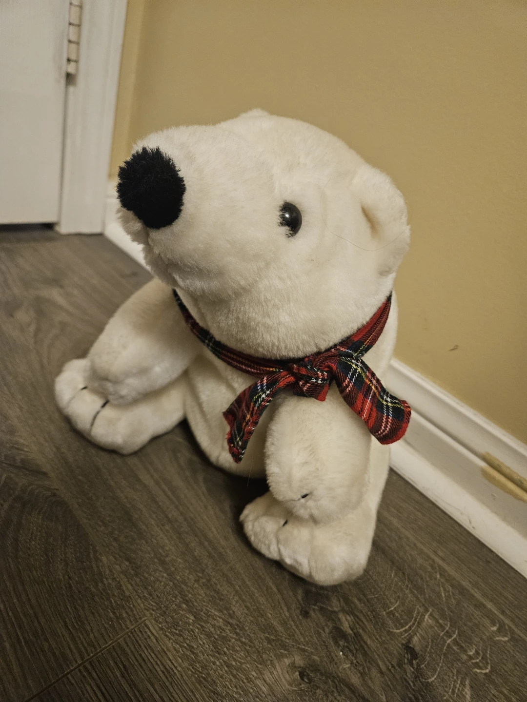 Plush Polar Bear with Plaid Scarf