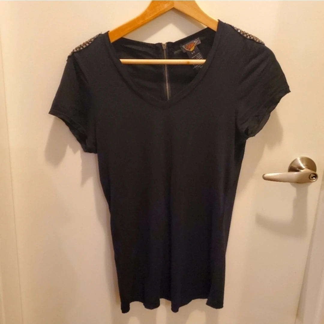 Black Embellished Shoulder T-Shirt