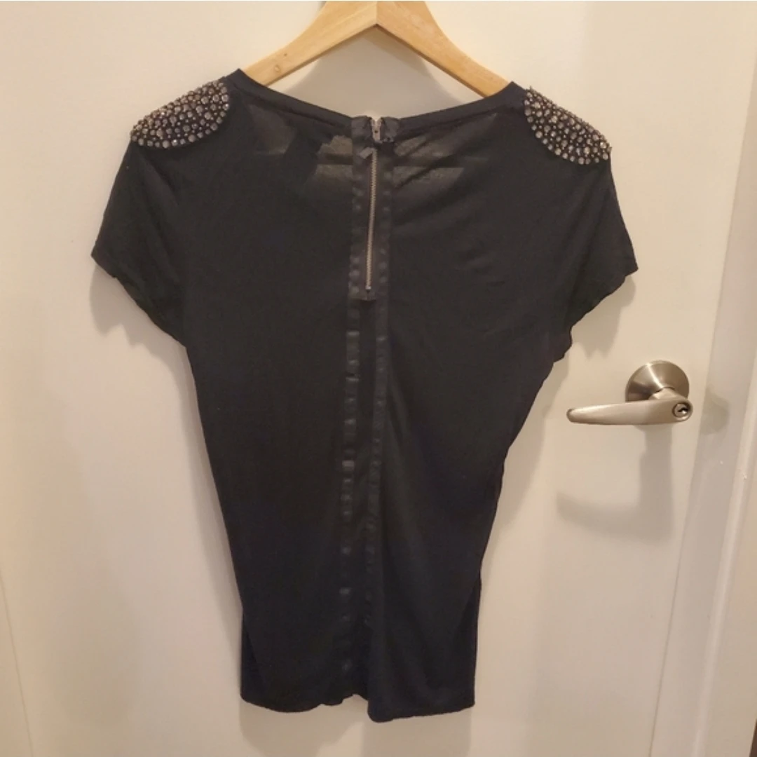 Black Embellished Shoulder T-Shirt - photo 2