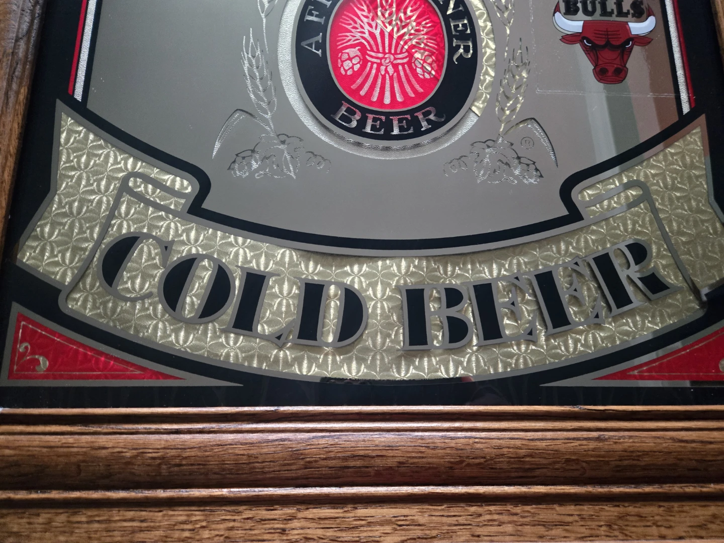 Vintage Lite Beer Mirror Sign with Solid Oak Frame - photo 2
