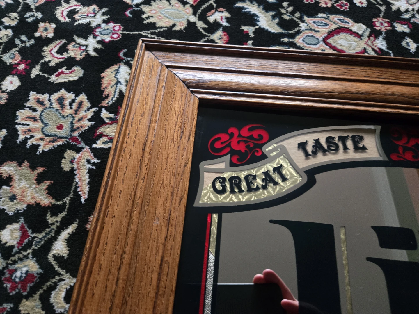 Vintage Lite Beer Mirror Sign with Solid Oak Frame - photo 4