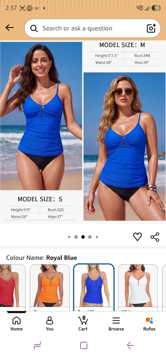 RELLECIGA Royal Blue Tankini - Size S
