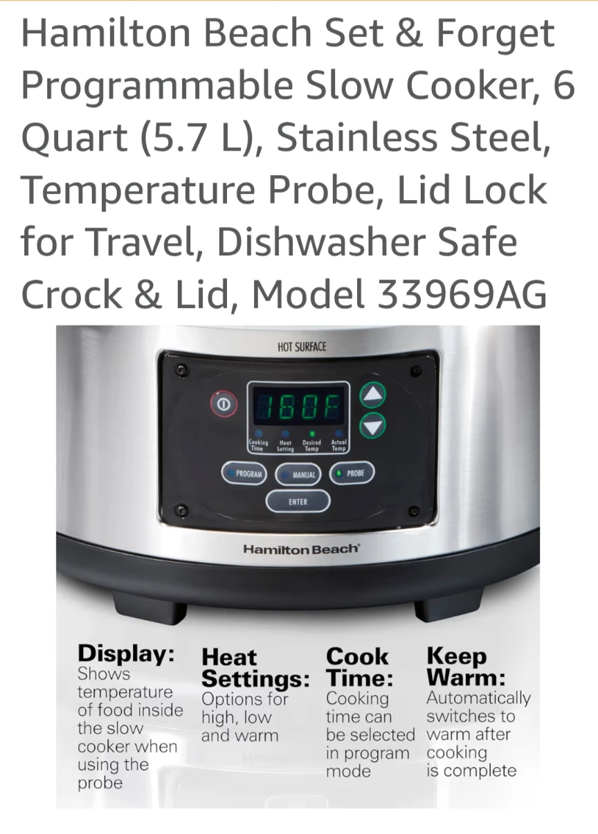 Hamilton Beach Set & Forget Programmable Slow Cooker 6 Quart