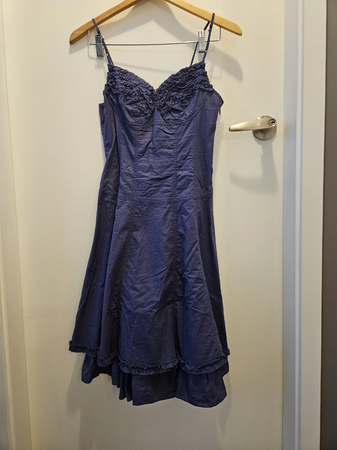 Blue ruffled spaghetti strap dress