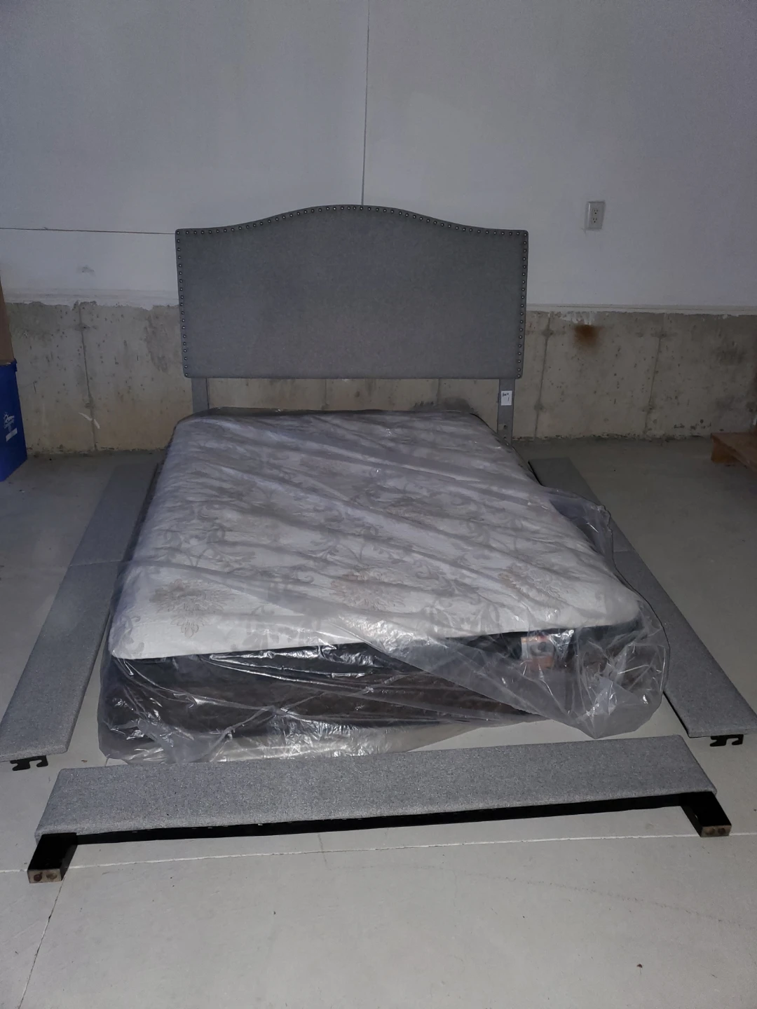 Grey Upholstered Headboard Bed Frame with Mattress - photo 2