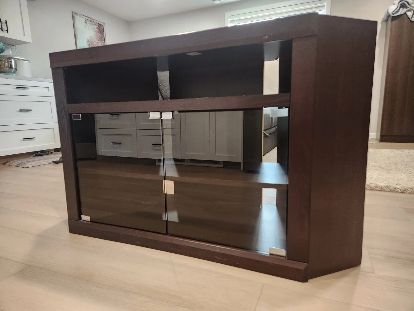 Dark Wood Media Console with Glass Doors