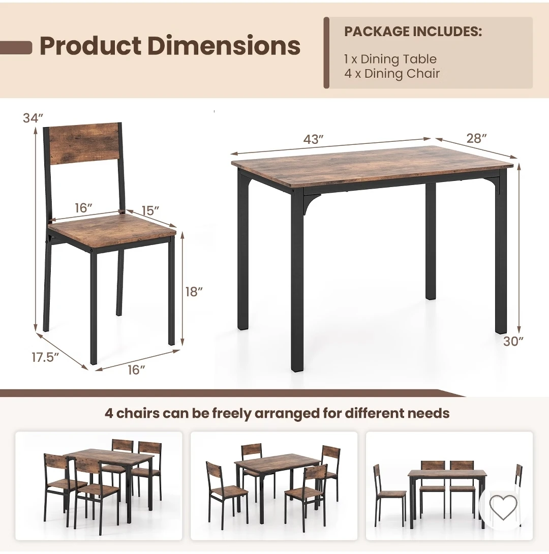 5-Piece Dining Table Set (Table + 4 Chairs) – $120 - photo 2