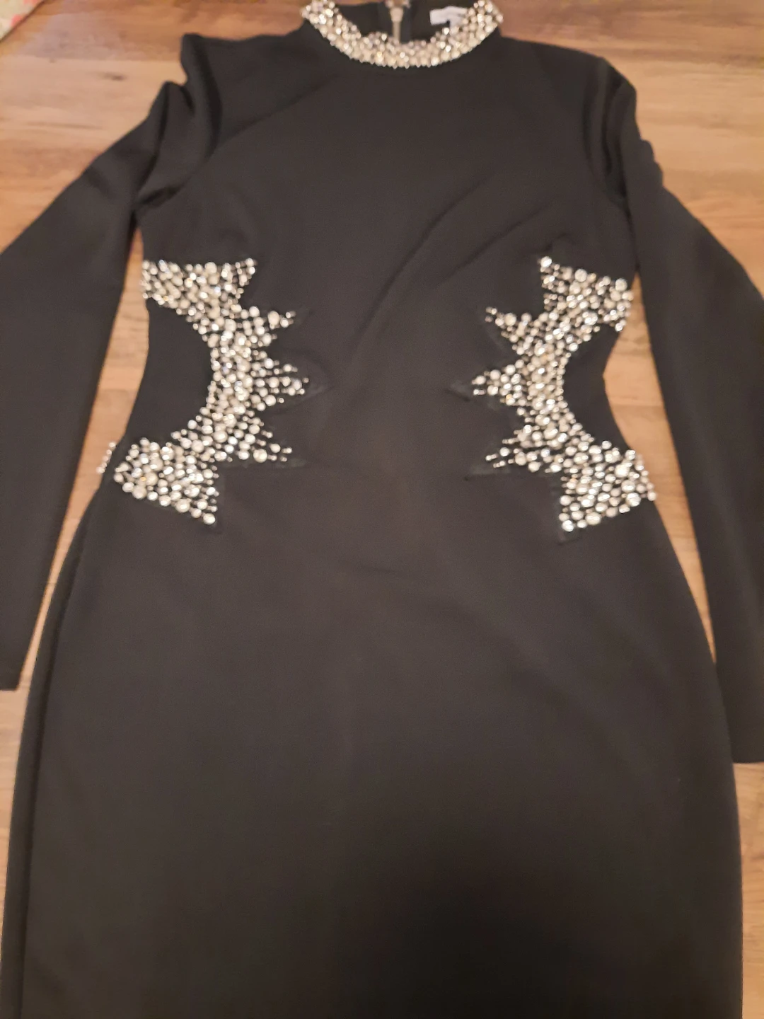 Fashion Nova Black Beaded Collar Long Sleeve Dress XL